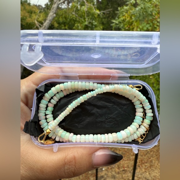 AAA Ethiopian Fire Opal Beaded Necklace, Sterling Silver 18” - Picture 3 of 4